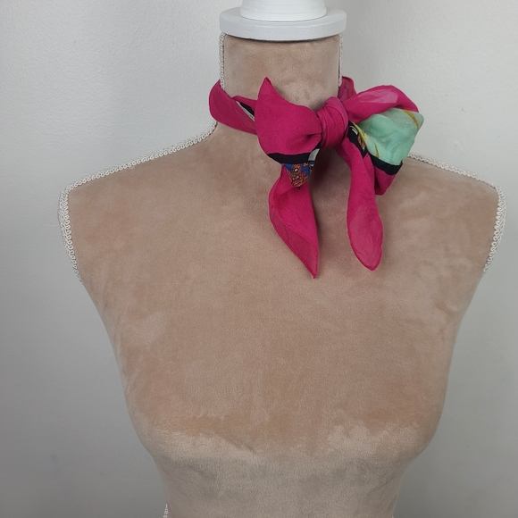 Vtg 90's Balenciaga Rosabotanica Pink Floral Print Limited Edition Silk Scarf - Picture 8 of 15